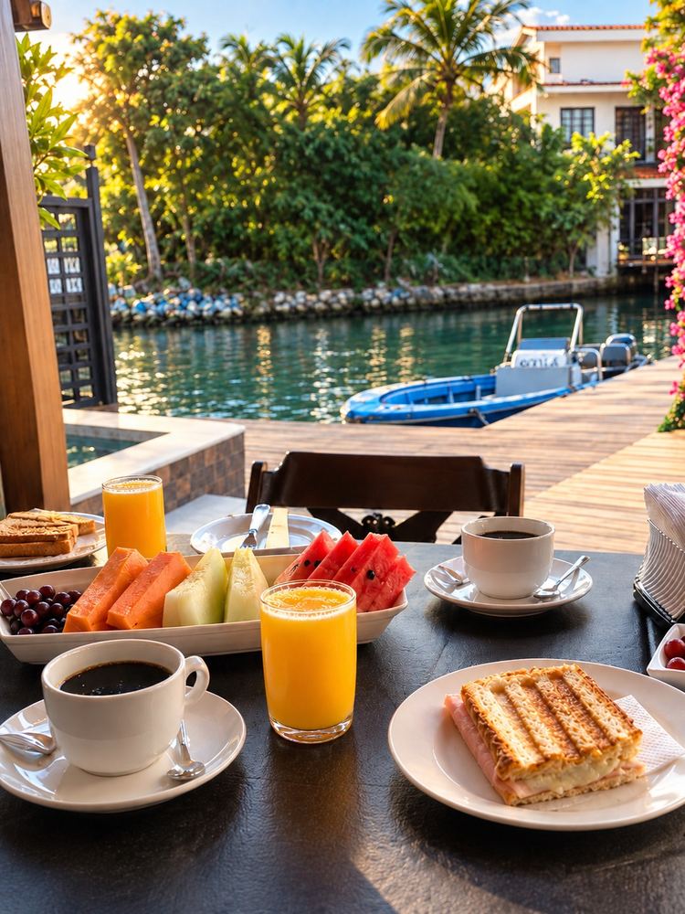 Pousada Ilha da Fantasia - desayuno servido con vista a la laguna