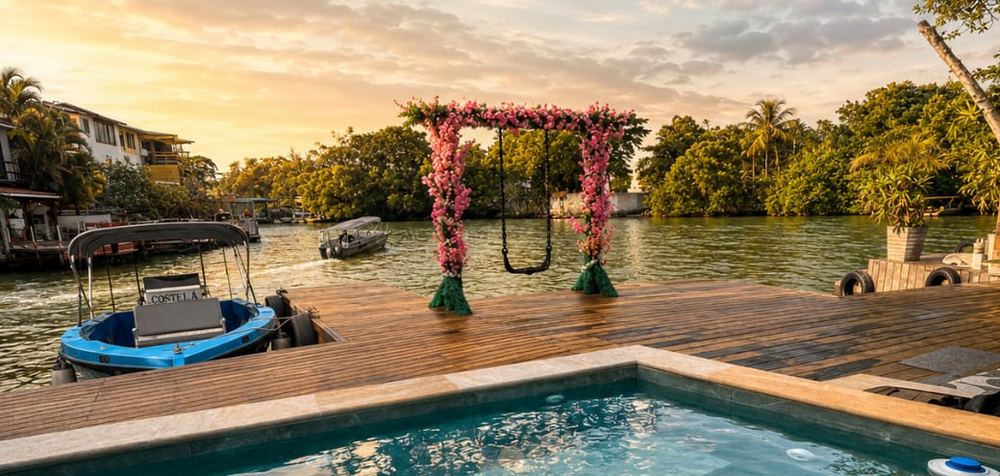 Pousada Ilha da Fantasia - piscina y deck al final de la tarde